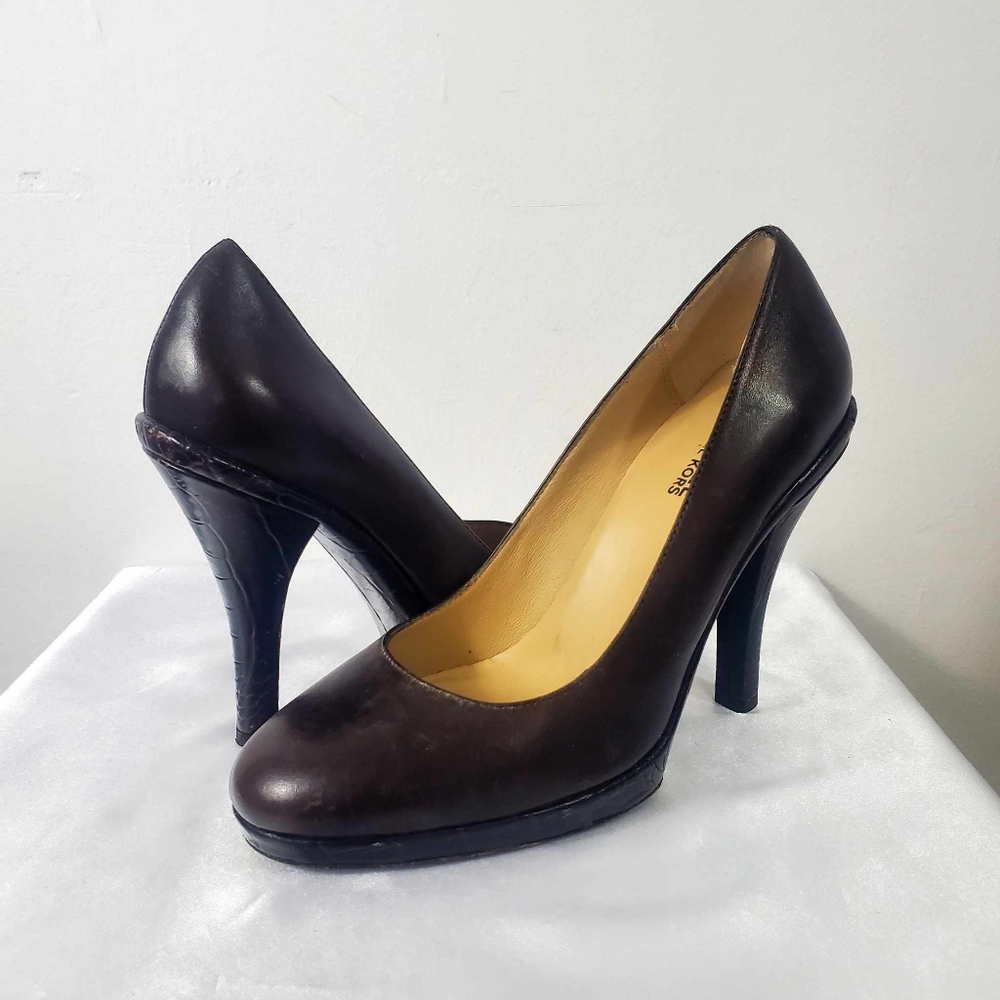 MICHAEL Michael kors Women's Ethel Pump Brown Leather Sz 7US